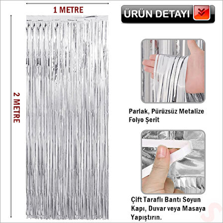 Kapı, Duvar ve Arka Fon Saçaklı Perde 1mt x 2mt - Gümüş