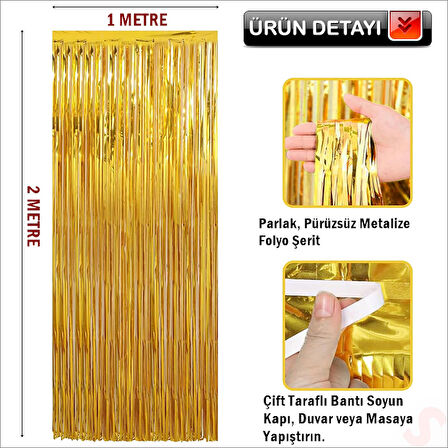 Kapı, Duvar ve Arka Fon Saçaklı Perde 1mt x 2mt - Altın