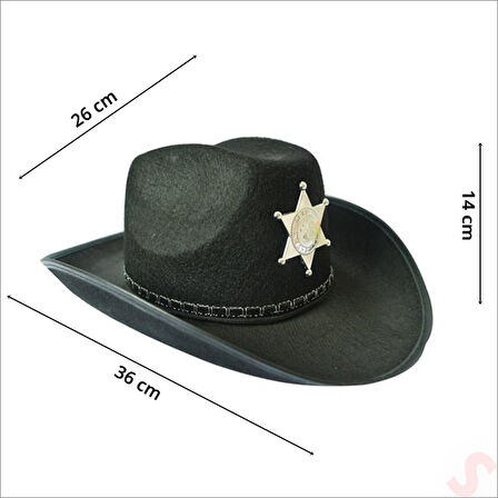 Kovboy Şerif Şapkası 36x26x14cm - Siyah