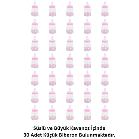 Süslü Büyük Kavanoz ve Biberon Seti, 30 Adet, Pembe