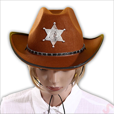 Kovboy Şerif Şapkası 36x26x14cm - Kahve