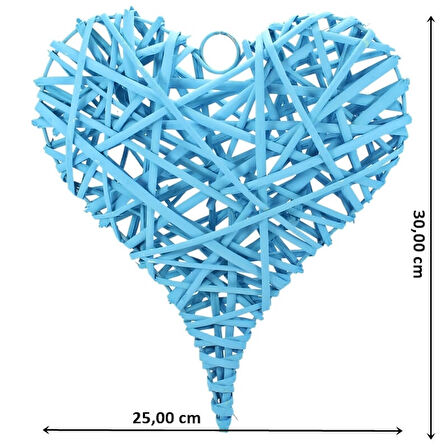 Dekoratif Hasır Kalp, 30 x 25 x 6 cm - Mavi