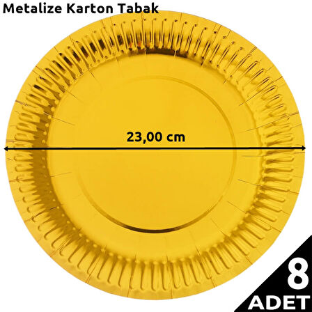 Metalize Altın Karton Tabak, 23 cm - 8 Adet