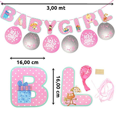 Balonlu Baby Girl Banner Seti, 3,00 mt