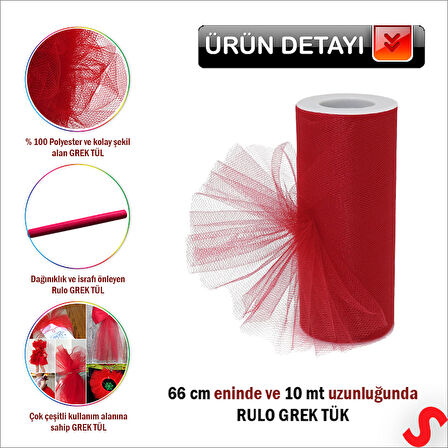 SüSLeme Tülü Grek Tül Rulo, 66 cm x 10 mt - Kırmızı