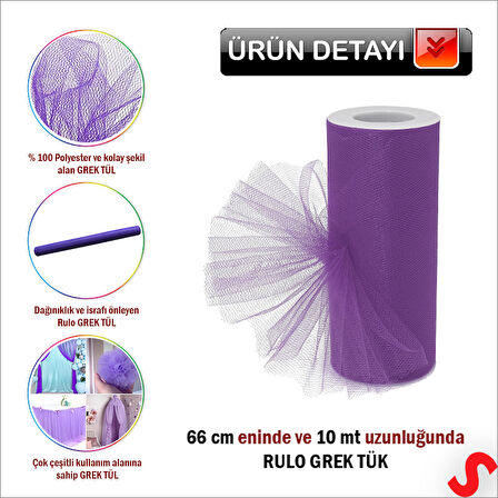 SüSLeme Tülü Grek Tül Rulo, 66 cm x 10 mt - Mor