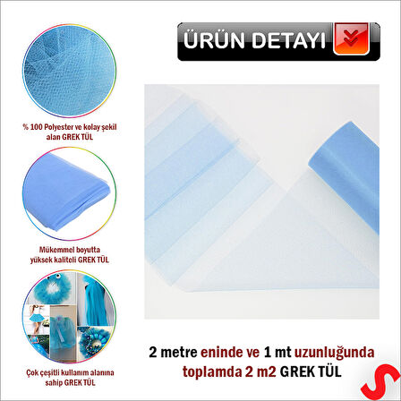 SüSLeme Tülü Grek Tül, 2 mt en x 1 mt uzunluk - Mavi