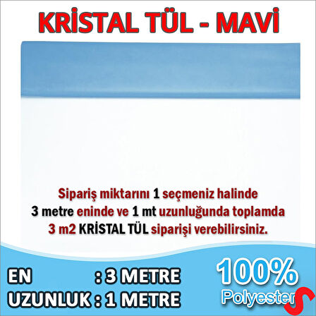 SüSLeme Tülü Kristal Tül, 3 mt en x 1 mt uzunluk - Mavi