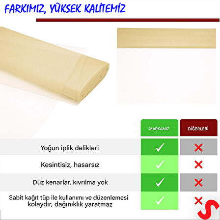 SüSLeme Tülü Kristal Tül, 3 mt en x 1 mt uzunluk - Krem