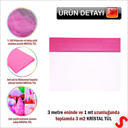 SüSLeme Tülü Kristal Tül, 3 mt en x 1 mt uzunluk - Fuşya
