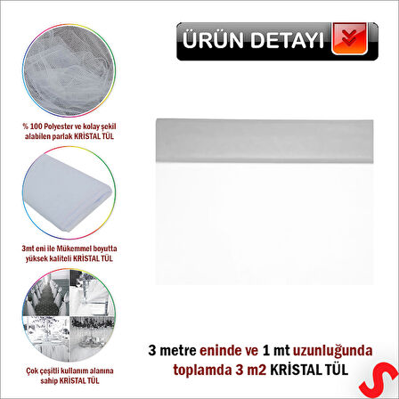 SüSLeme Tülü Kristal Tül, 3 mt en x 1 mt uzunluk - Gümüş