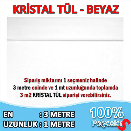 SüSLeme Tülü Kristal Tül, 3 mt en x 1 mt uzunluk - Beyaz