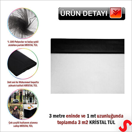 SüSLeme Tülü Kristal Tül, 3 mt en x 1 mt uzunluk - Siyah