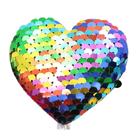 Pul Payetli Gökkuşağı Kalp Kurşun Kalem