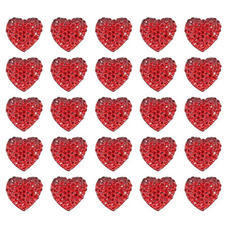 Polyester Kalp Fiyonk, 1,3 cm - 25 Adet - KIRMIZI
