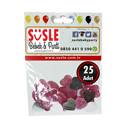 Polyester Kalp Fiyonk, 1,3 cm - 25 Adet - PEMBE