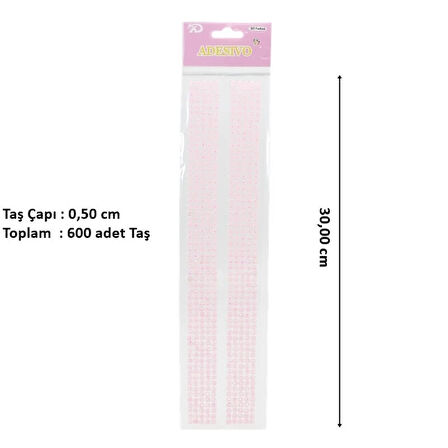 Yapışkanlı Kristal Süsleme Taşları 0,50 cm Çap, 600 Adet Taş, Pembe