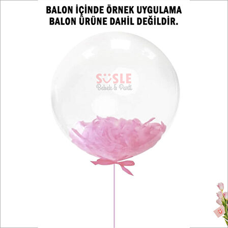 Şeffaf Balon İçi Kuş Tüyü, 100 Adet - Pembe