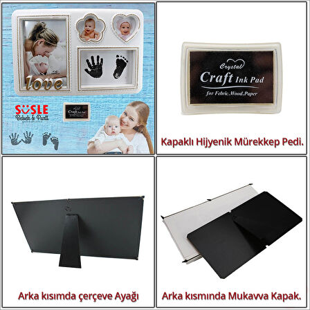 Bebek El ve Ayak İzli Resim Çerçevesi, 27cm x 18cm - Love