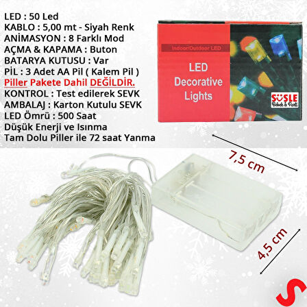 Pilli ve Animasyonlu 50 Led x 5 mt - Çok Renkli Led Işık