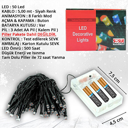 Pilli ve Animasyonlu 50 Led x 5 mt - Kırmızı Led Işık