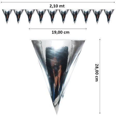 Üçgen Bayrak Flama, 2,10 mt. Metalik Gümüş