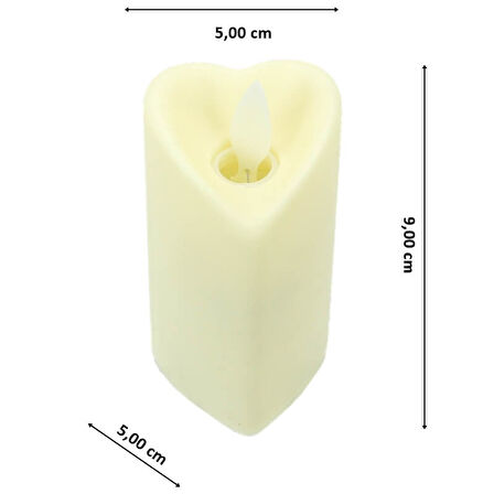 Hareketli Alev Pilli Led Kalp MuM, 9 cm x 5 cm - Krem