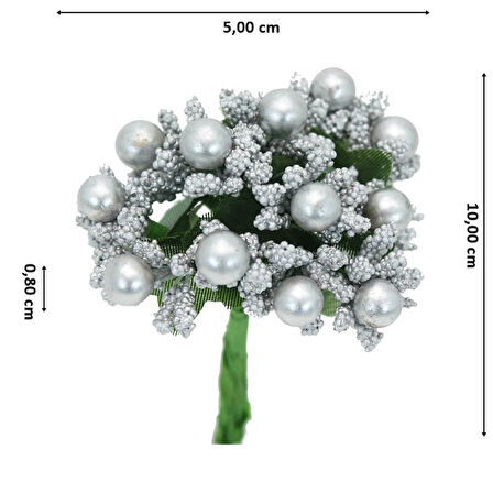 Yapay Çiçek, 12 Adetli Tomurcuk Cipso Demeti -  10 cm, Gümüş