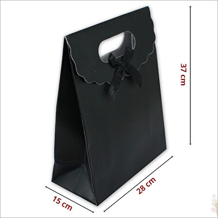 El Geçmeli Karton Çanta 38 x 27 x 15 cm, Siyah - 1 Adet