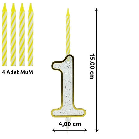 1 Rakam Şeffaf Mumluk ve 4 adet MuM