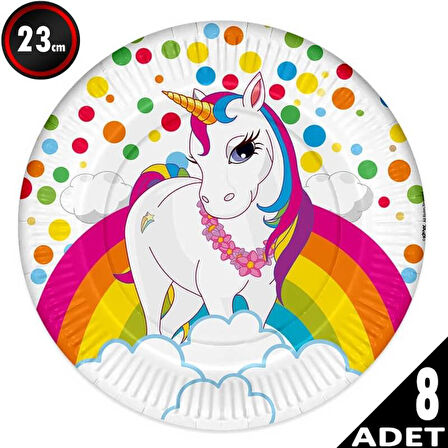 Unicorn Rainbow Kağıt Tabak, 23 cm - 8 Adet