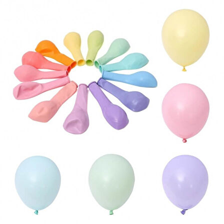 Makaron Çok Renkli Balon, 30cm x 10 Adet
