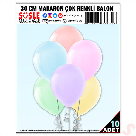 Makaron Çok Renkli Balon, 30cm x 10 Adet