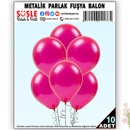 Metalik Parlak Balon, 30cm x 10 Adet - Fuşya