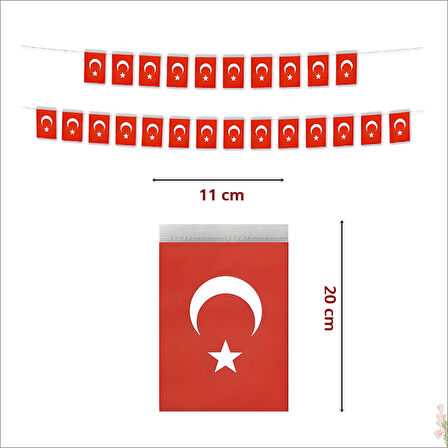 Ay Yıldız 20cm x 11cm İpli Kağıt Bayrak, 5mt - 40 Adet