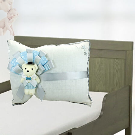 Takı Yastığı, Keten Kumaş Mavi & Gümüş