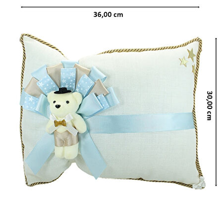 Takı Yastığı, Keten Kumaş Mavi & Gümüş