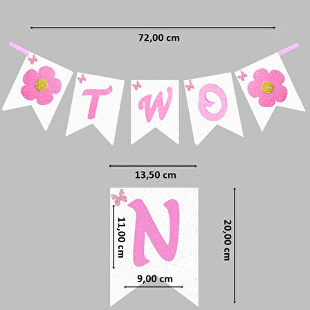 2 Yaş Doğum Günü Two Simli Eva Uzar Yazı, 70 cm - Pembe