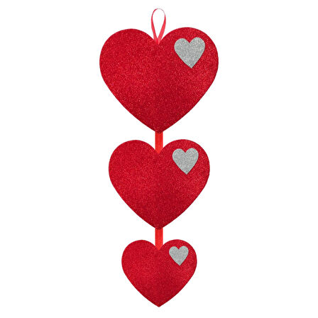Sarkıt 3'lü Kalp Asma Simli Eva Süs - 45 cm x 30 cm