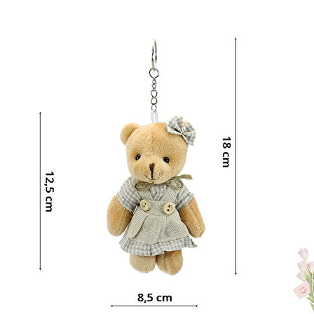 Peluş Kıyafetli Ayıcık Anahtarlık, 12,5 x 8,5 cm - Kız Model