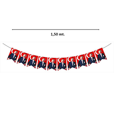 Bayraklı Atatürk Flama Seti, 17cm x 11cm - 10'lu