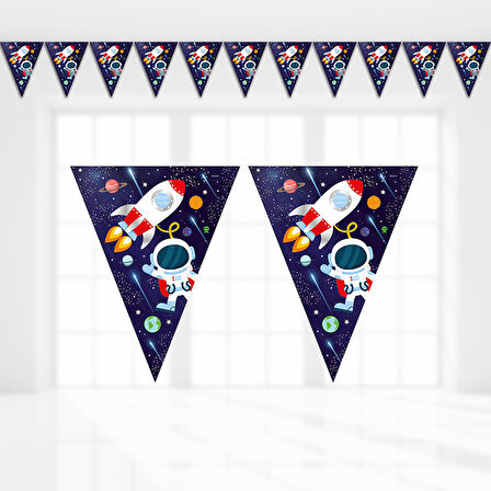 Kozmik Galaksi Uzay Temalı Üçgen Bayrak Flama - 3,20 mt.