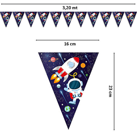 Kozmik Galaksi Uzay Temalı Üçgen Bayrak Flama - 3,20 mt.