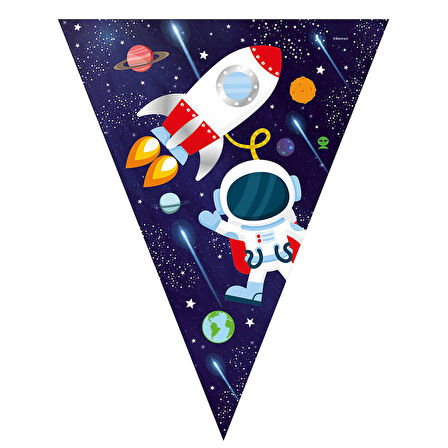Kozmik Galaksi Uzay Temalı Üçgen Bayrak Flama - 3,20 mt.