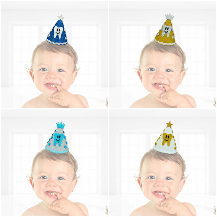 İlk Diş Simli Eva Külah Şapka - Altın