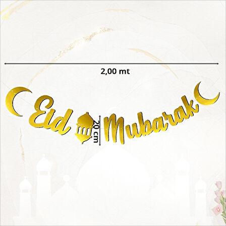 Eid Mubarak Metalik Altın Banner - 2 mt لافتة ذهبية معدنية لعيد مبارك