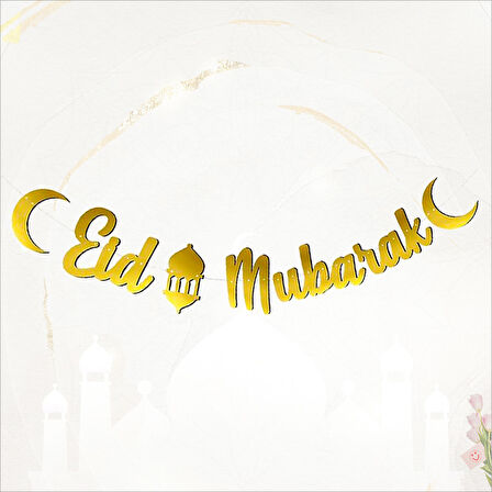 Eid Mubarak Metalik Altın Banner - 2 mt لافتة ذهبية معدنية لعيد مبارك