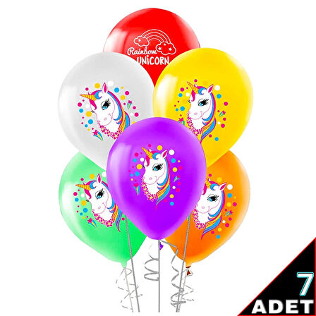 Balon Standlı, 7 Adet - Unicorn Rainbow Balon