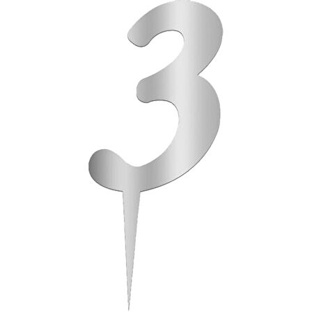 Pleksi Rakam Pasta Süsü, 12,5cm x 5cm - 1 Adet Gümüş 3