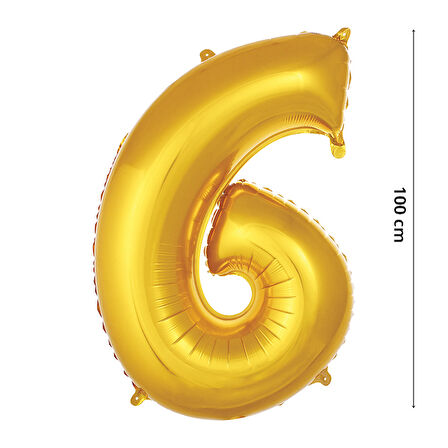 6 Yaş Rakam Folyo Balon, 100 cm - Altın